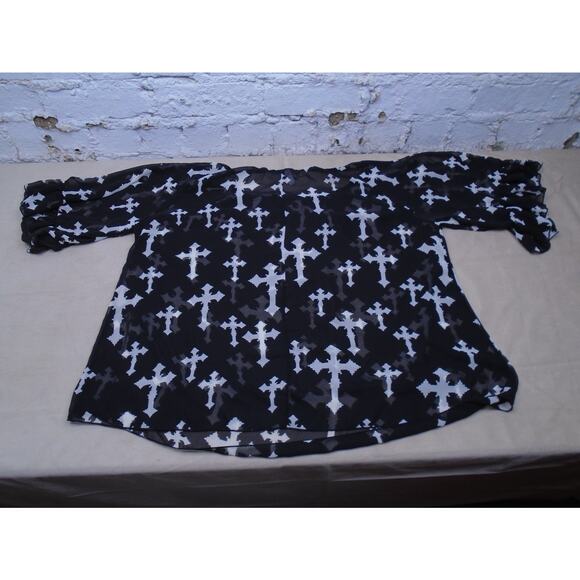 R.Rouge Sheer Black Gothic Cross Print Off the Shoulder Top Women's Size 3XL - Picture 10 of 10